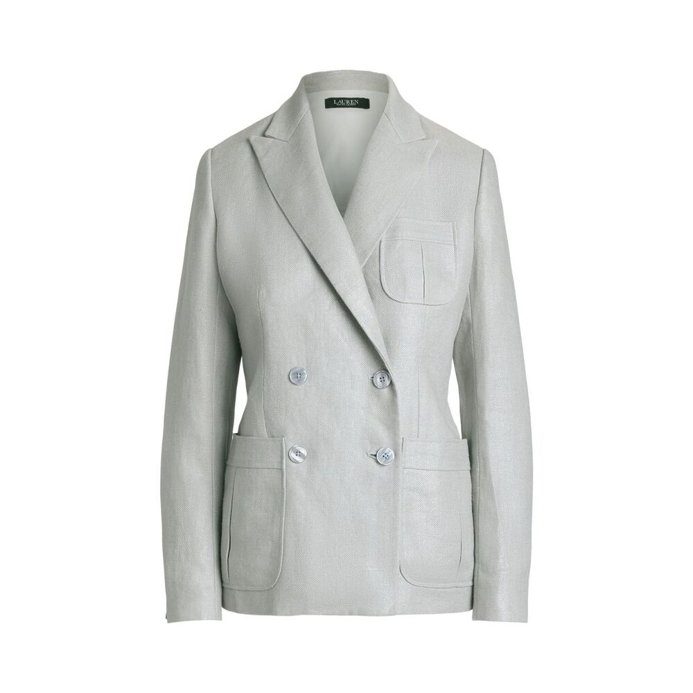 Lauren Ralph Lauren Women's Foiled Linen-Cotton Blazer Silver Foil Light Gray 6 - Picture 1 of 13